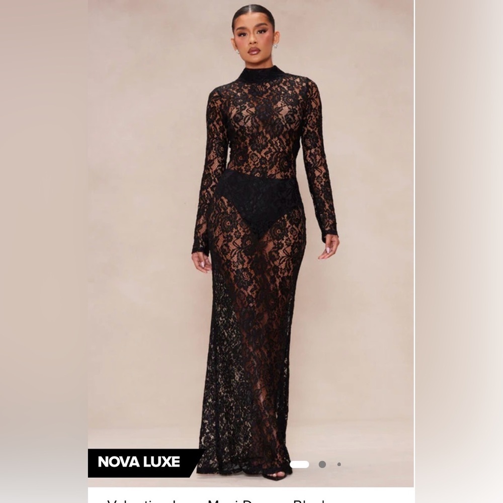 Fashion NovaLuxe Black Sheer Lace Long Sleeve Dress